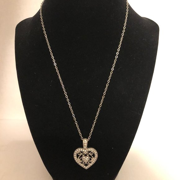 Jewelry - Heart Pendant Necklace - Silverplate and CZ 18-22"